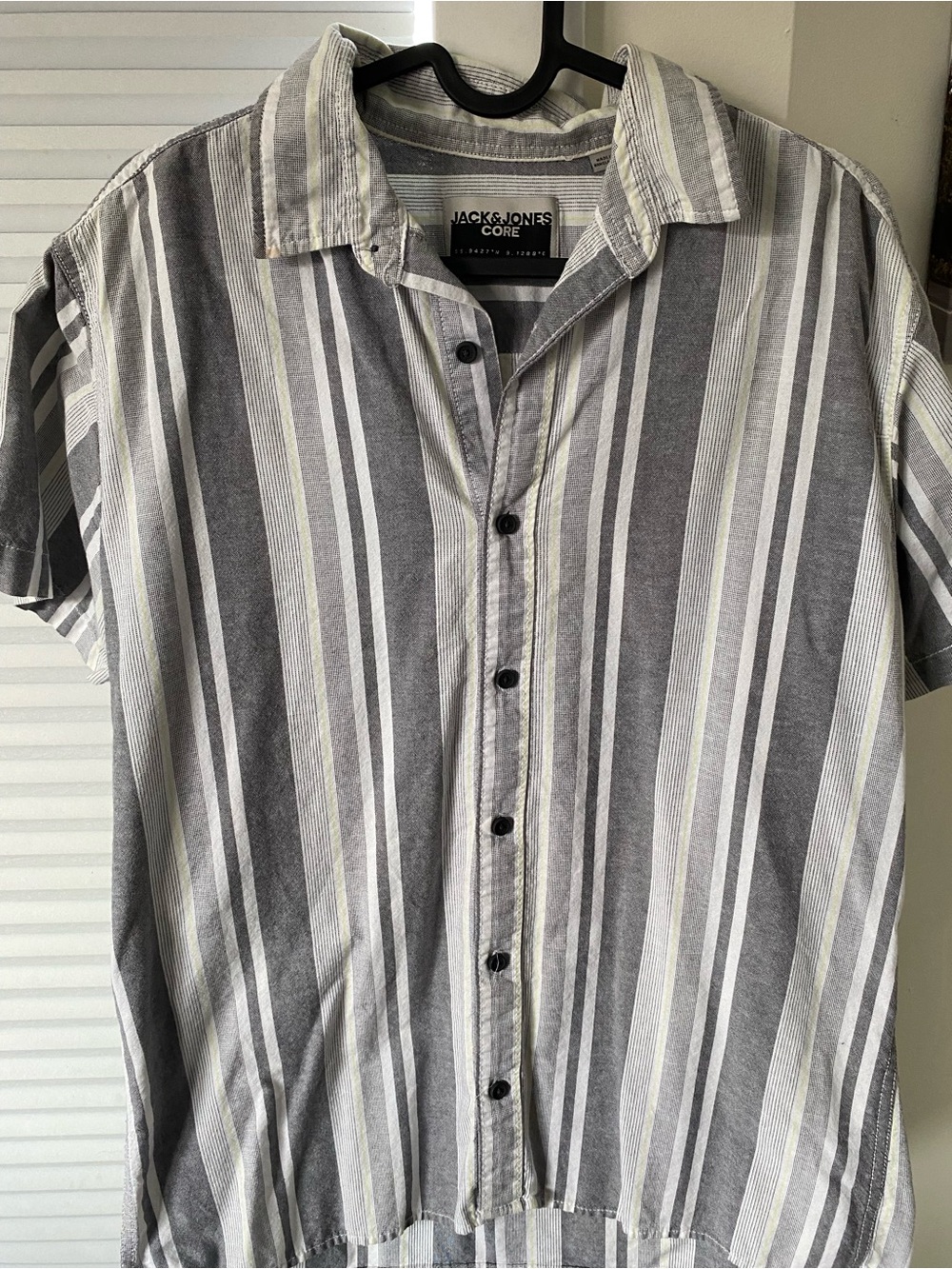 Jack & Jones Gray & White Vertical Stripe Short Sleeve Button Shirt